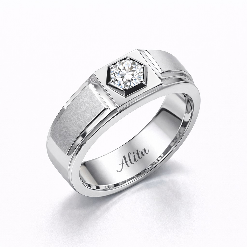 Nhẫn nam kim cương nhân tạo 1 tầng Alt16