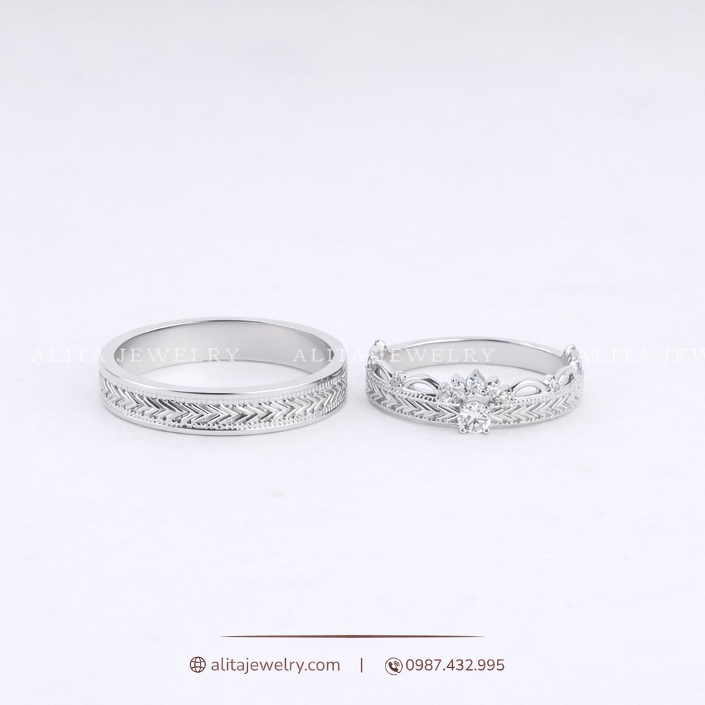 Nhẫn cưới vàng trắng platinum CNC006