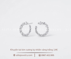 Khuyên tai đính kim vàng trắng 14K KT002
