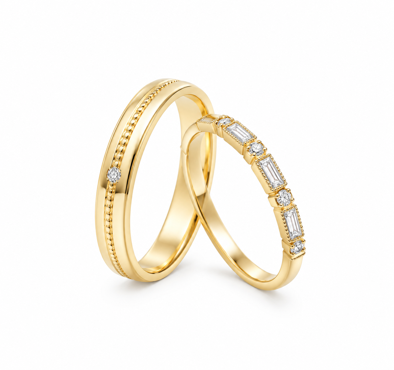 Cặp nhẫn cưới vàng trắng 14K CNC011