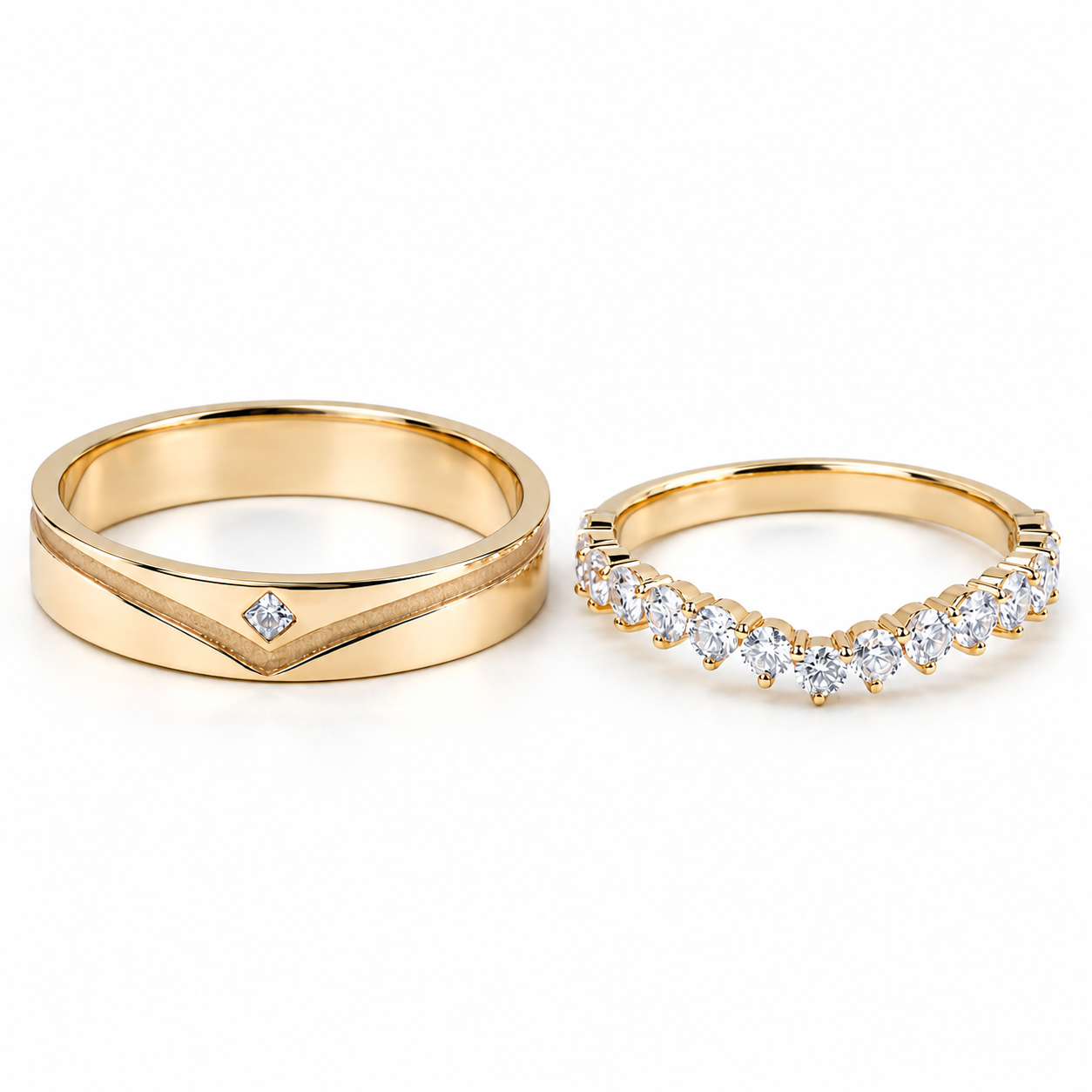 Cặp nhẫn cưới đính kim vàng 14K CNC024