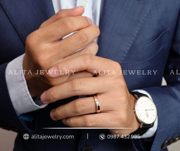 Cặp nhẫn cưới đính kim vàng 18K CNC024