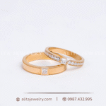 Cặp nhẫn cưới kim cương đơn giản vàng 18K CNC25