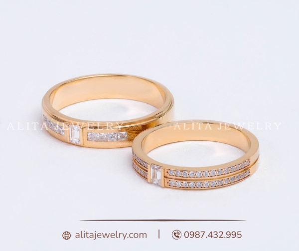 Cặp nhẫn cưới kim cương vàng 18K CNC26