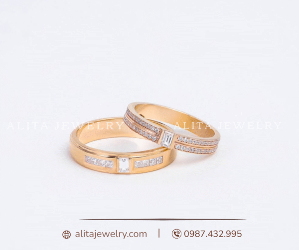 Cặp nhẫn cưới kim cương vàng 18K CNC26
