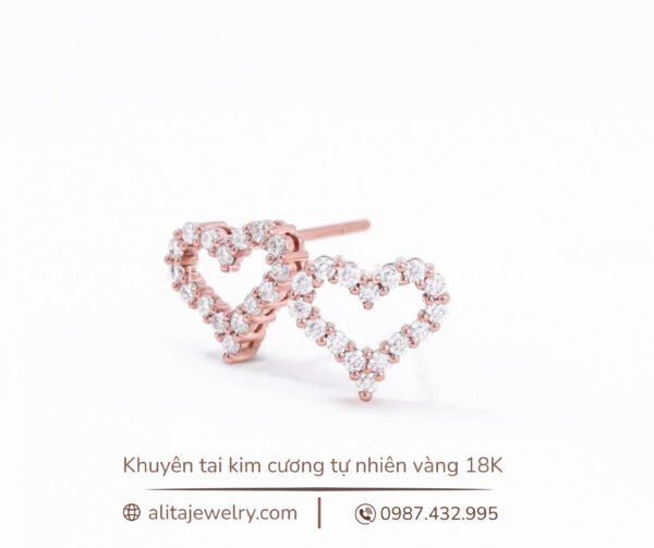 Khuyên tai kim cương trái tim vàng 18K KT005