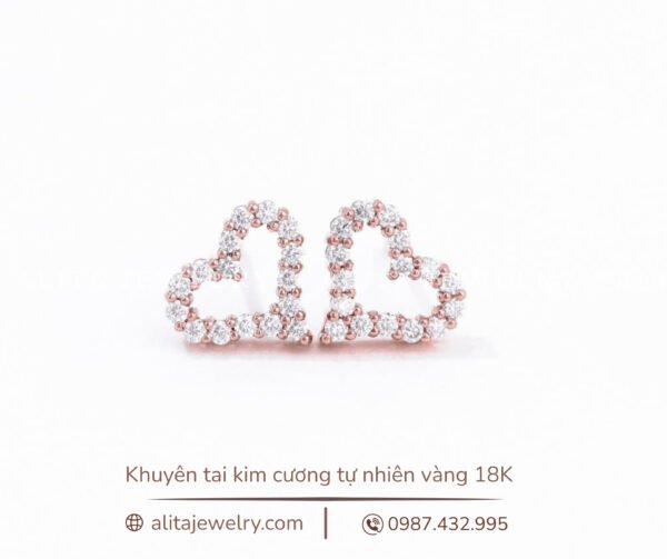 Khuyên tai kim cương trái tim vàng 18K KT005