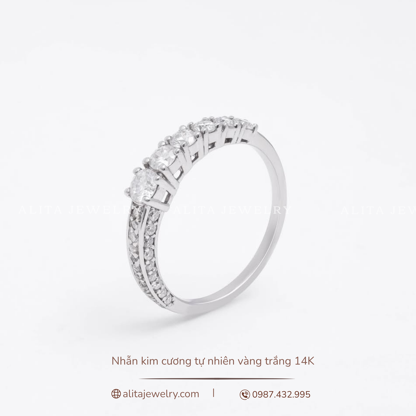 Nhẫn kim cương tự nhiên vàng trắng 14K N001