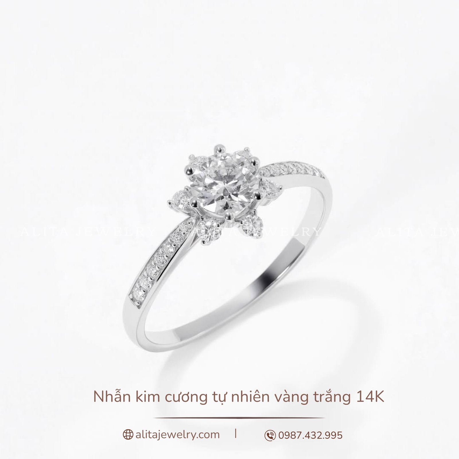 Nhẫn kim cương bông tuyết vàng trắng 14K NN024