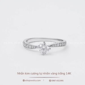 Nhẫn kim cương nhỏ nhắn và vàng trắng 14K NN025
