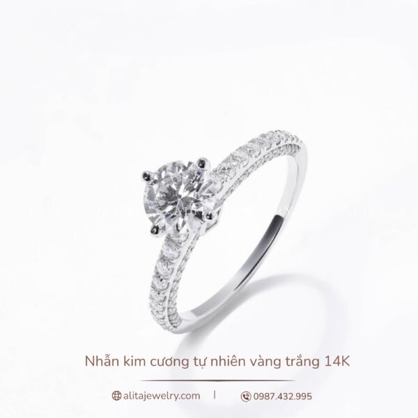 Nhẫn kim cương sang trọng vàng trắng 14K NN026