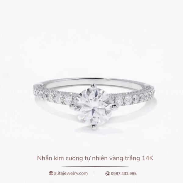 Nhẫn kim cương đính kim vàng trắng 14K NN027