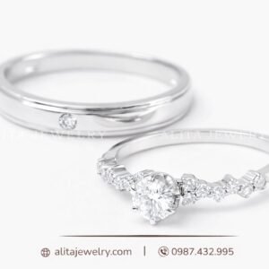 Cặp nhẫn cưới vàng trắng 14k CNC003