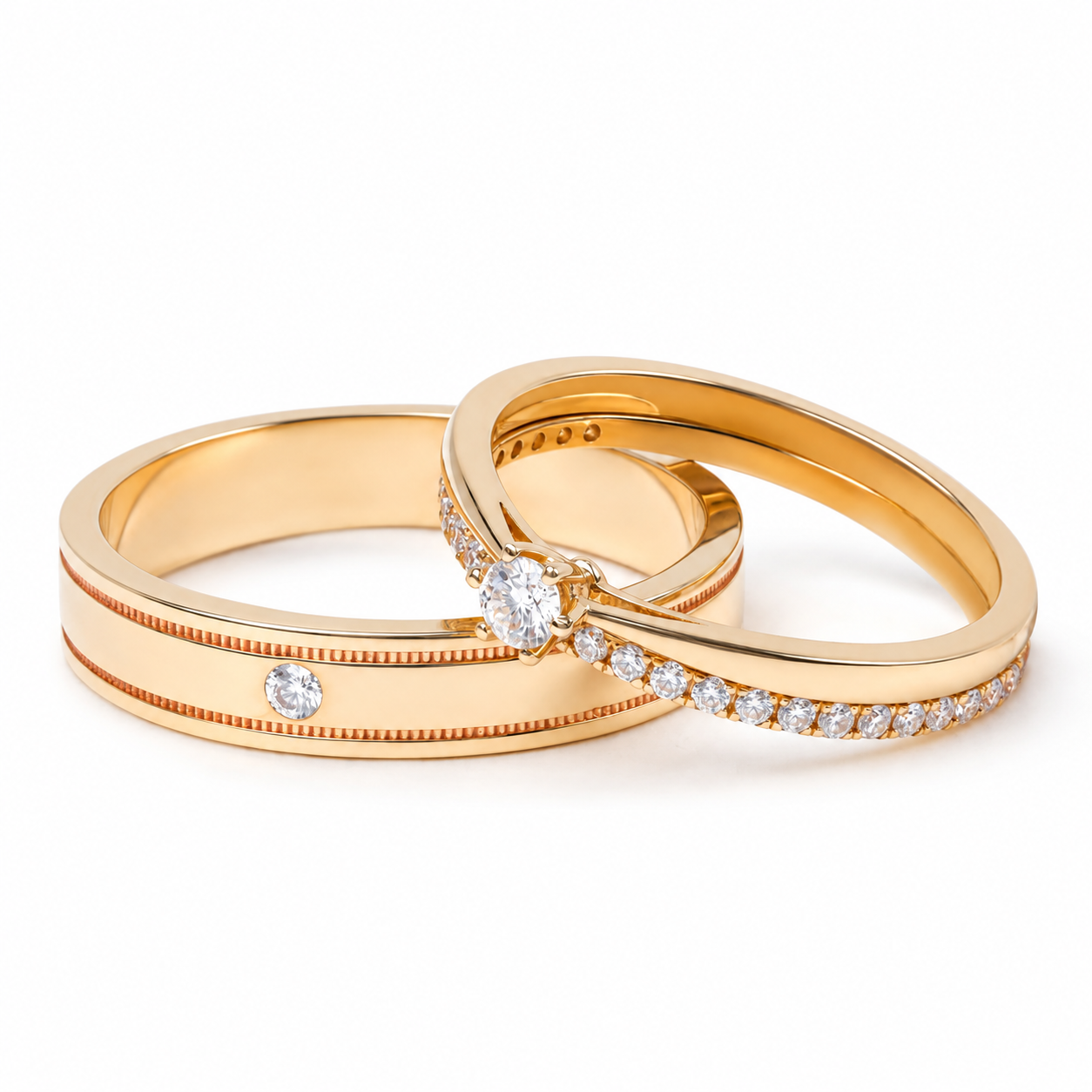 Cặp nhẫn cưới vàng 14K CNC014