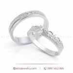 Cặp nhẫn cưới vàng trắng 14k CNC002