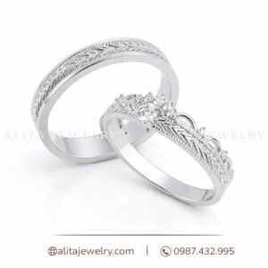 Cặp nhẫn cưới vàng trắng 14k CNC002