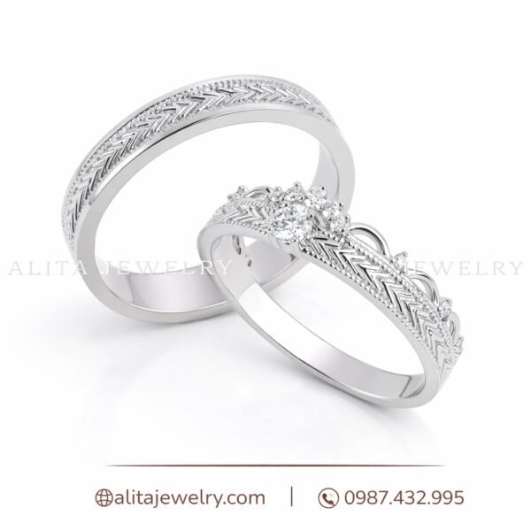 Cặp nhẫn cưới vàng trắng 14k CNC002