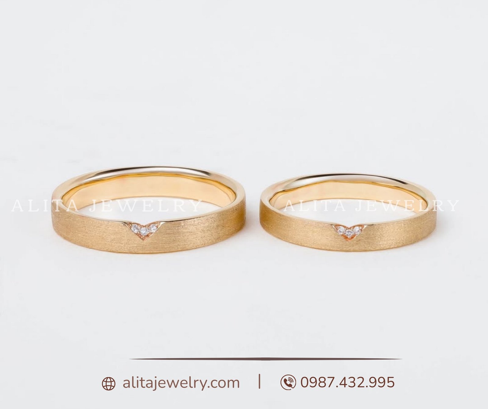 Cặp nhẫn cưới vàng hồng 14k CNC004