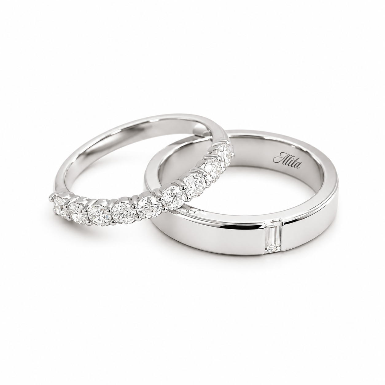 Cặp nhẫn cưới kim cương vàng 14K CNC026