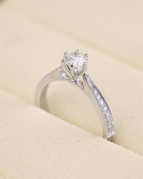 Nhẫn kim cương tròn đai pavé 6 chấu NN025