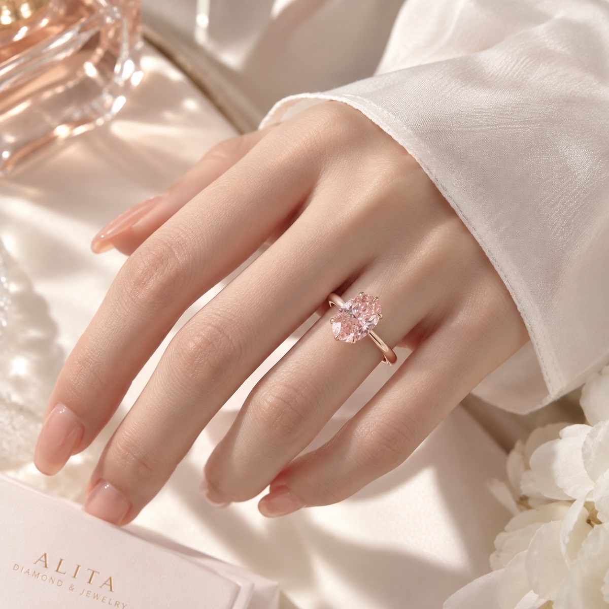 Nhẫn kim cương hồng Oval 1.5 Carat NN045