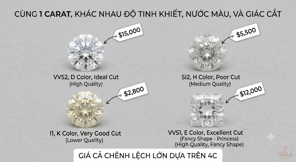 Vì sao cùng là 1 carat nhưng giá chênh rất nhiều?