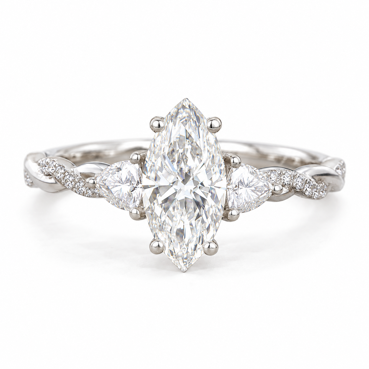 Nhẫn cầu hôn vàng 14K Marquise Twist Three-Stone NN063