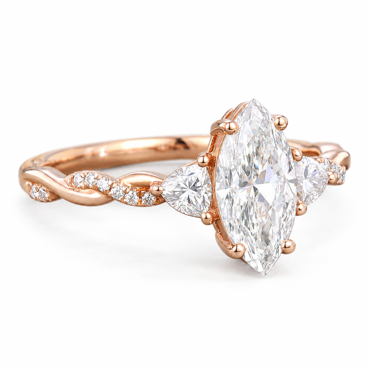 Nhẫn cầu hôn vàng 14K Marquise Twist Three-Stone NN063
