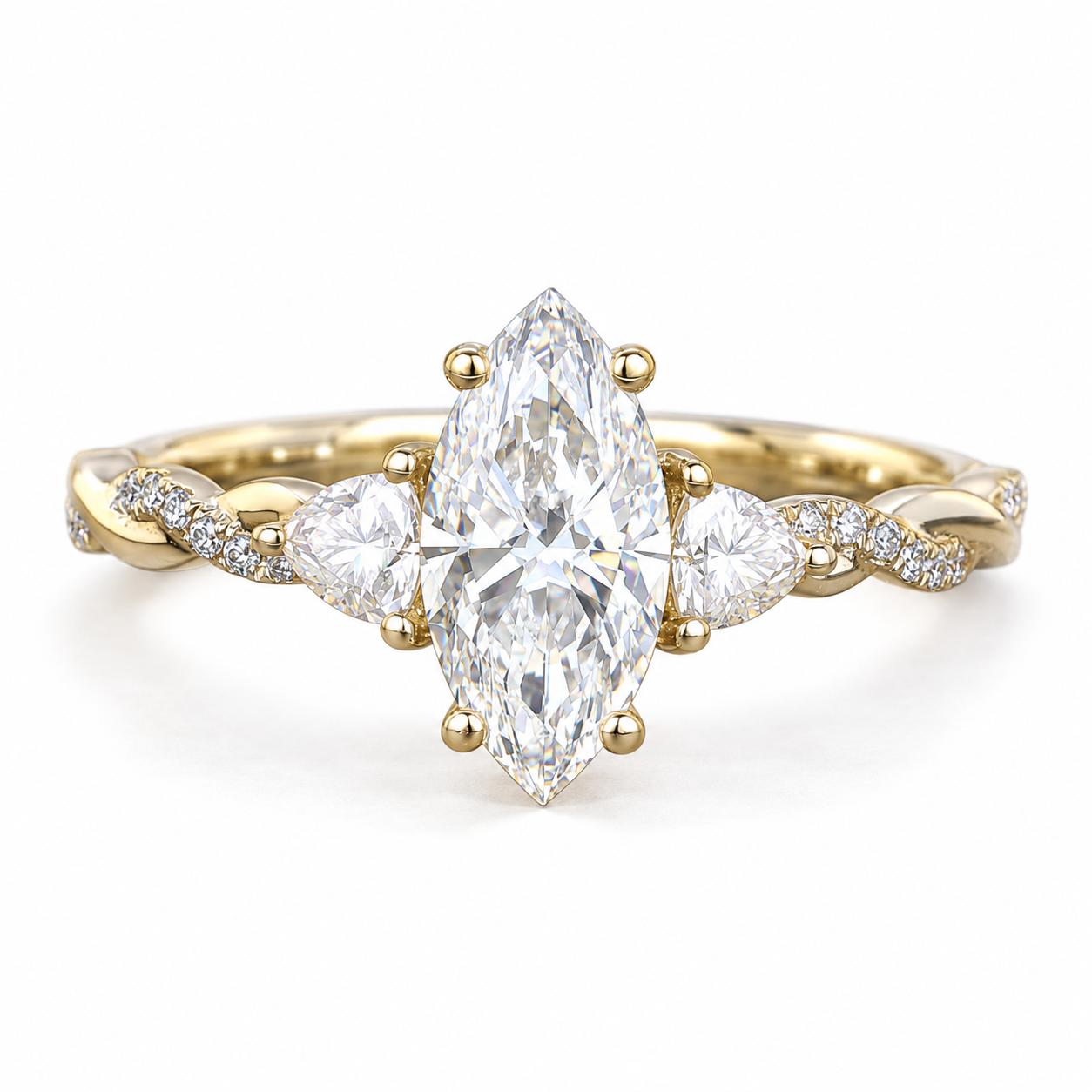 Nhẫn cầu hôn vàng 14K Marquise Twist Three-Stone NN063