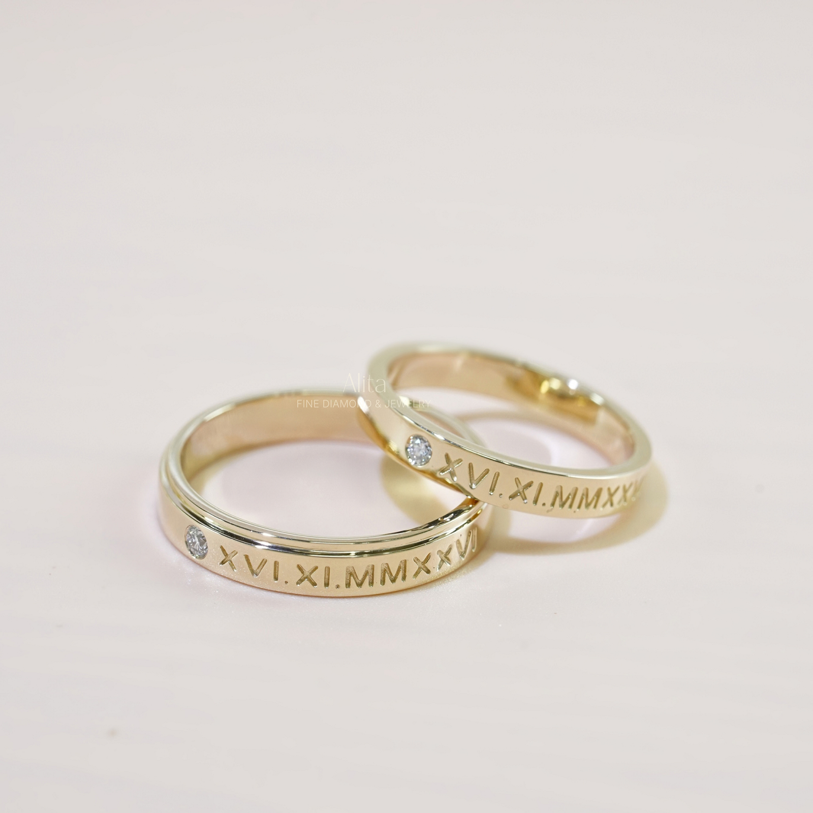 Cặp Nhẫn Cưới Vàng 14K Eternal Date CNC0039