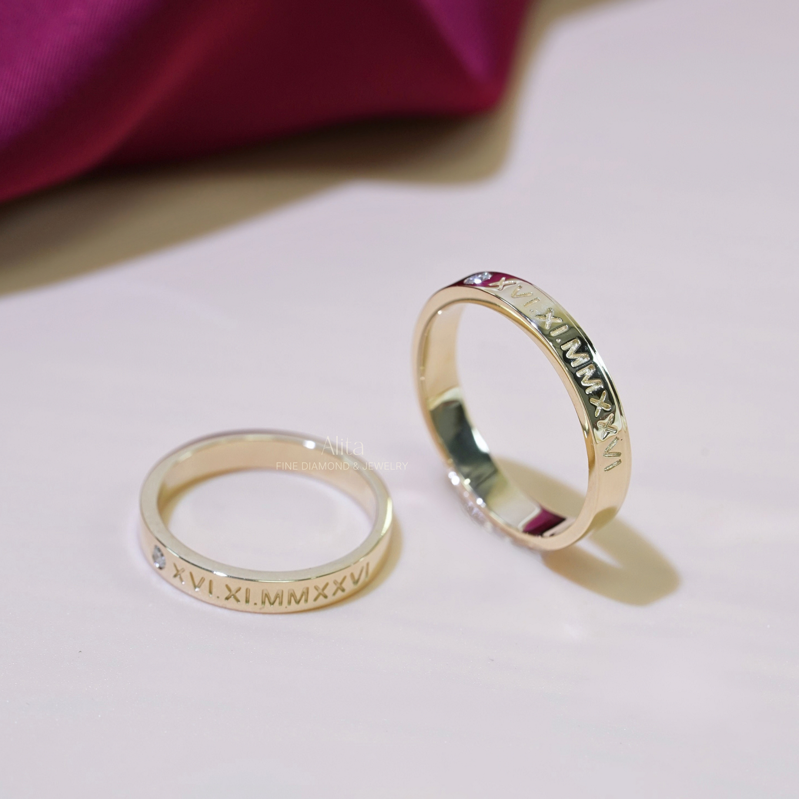 Cặp Nhẫn Cưới Vàng 14K Eternal Date CNC0039