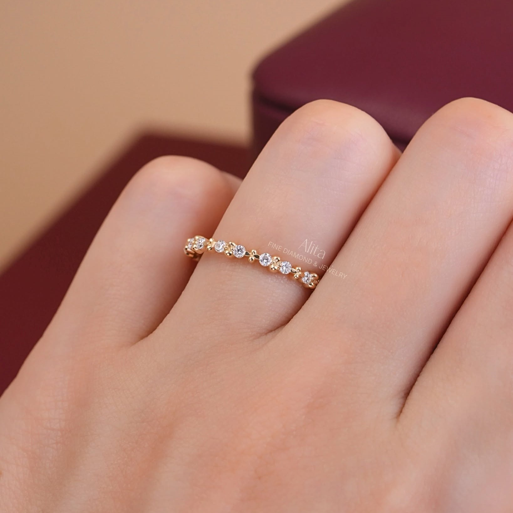 Cặp nhẫn cưới vàng 10K Rosé Harmony CNC009