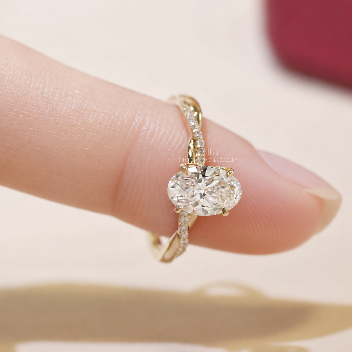 Mẫu nhẫn nữ cầu hôn Oval Diamond Crossover